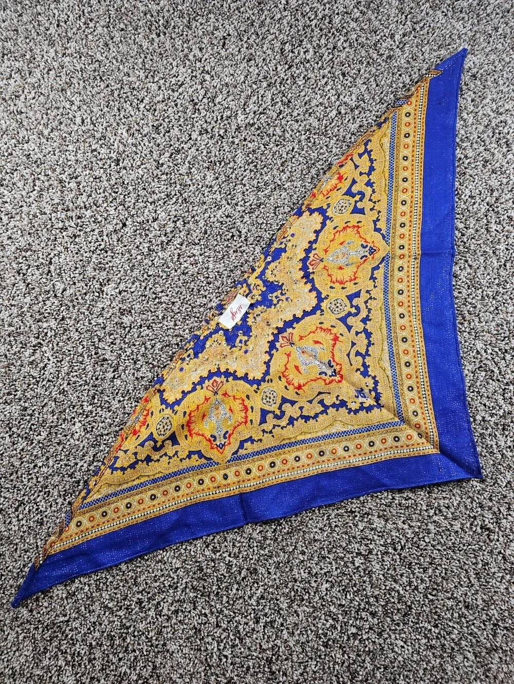 vintage-style blue floral headscarf Babushka Blue Gold Embellished Boho